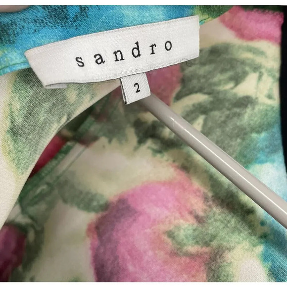 Sandro Floral Abstract Mini Shift Dress Size EU 2 US 4-6 Cut out Back zip - Picture 15 of 16